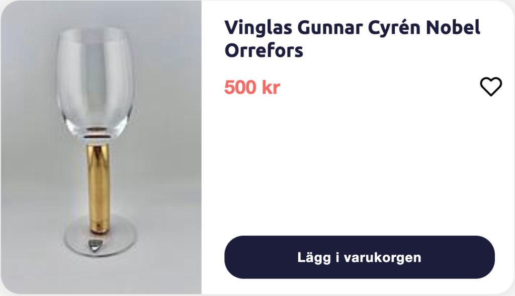 Vinglas Gunnar Cyrén Nobel Orrefors